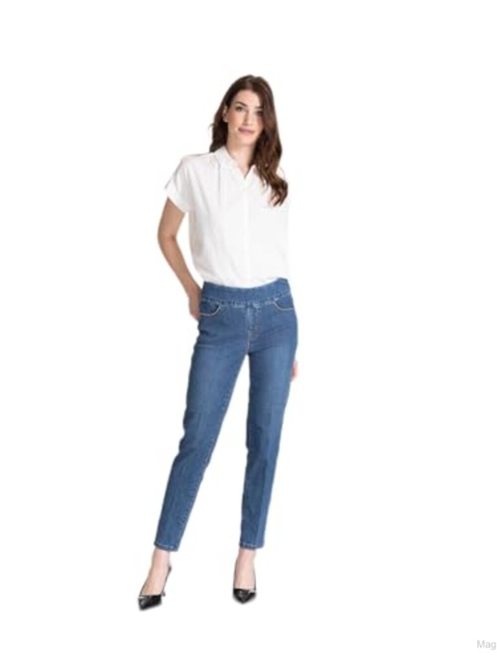 Pull-On Ankle Jeans with Tummy Control & Real Pockets Cotton Denim